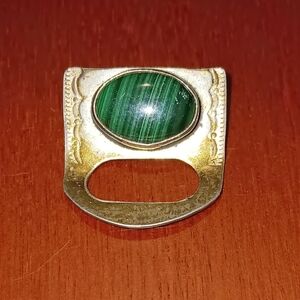 BEN J CHAVEZ NAVAJO Sterling Silver Malachite Eyeglass Holder Broach Pin Vintage